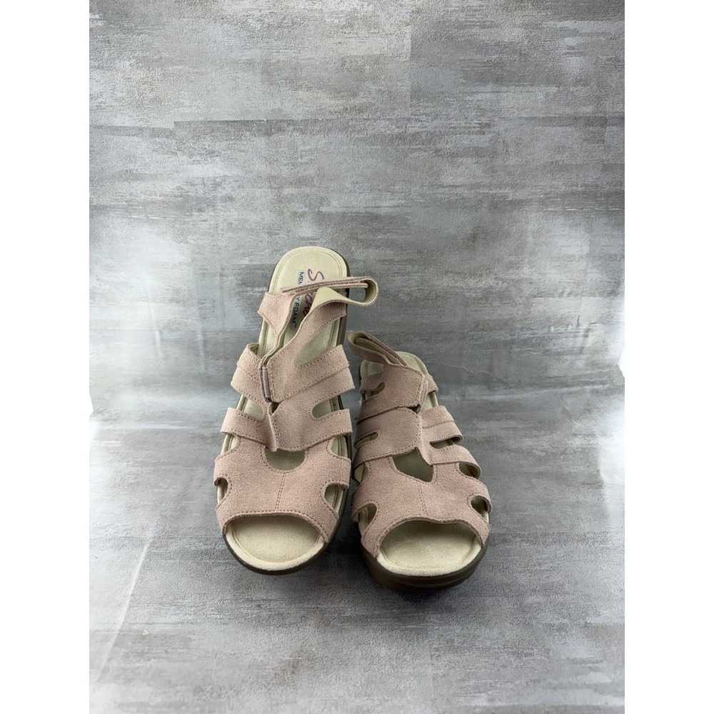 Skechers Parallel Blush Pink Suede Wedge Sandals Memory Foam Women Sz8